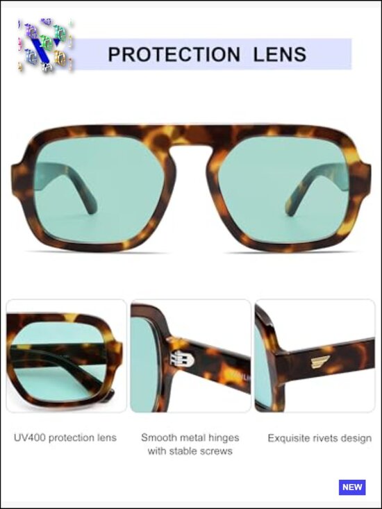 Retro Square Aviator Sunglasses Vintage 70s Style Flat Top Rectangle Oversized main image 7